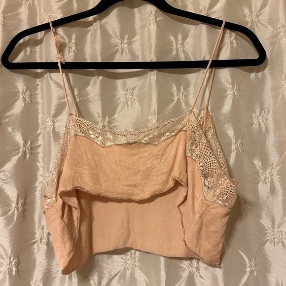 Free People Lace Cropped Camisole Brami Cami Bra Peach Pink - Picture 2 of 8